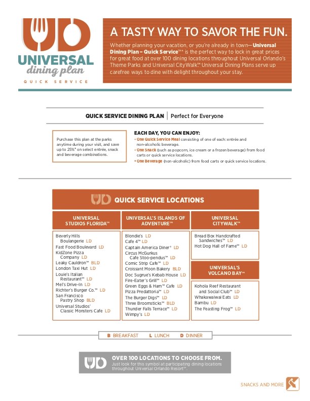 Universal Dining Plan Universal Orlando Florida UOFan